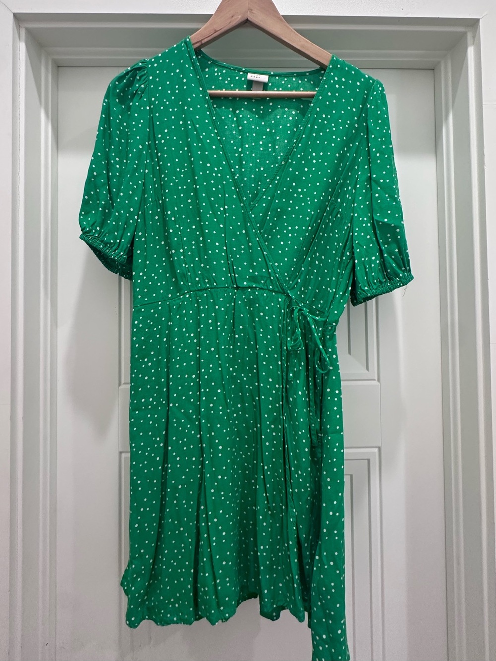 a new day Green Polka Dot Wrap Midi Dress